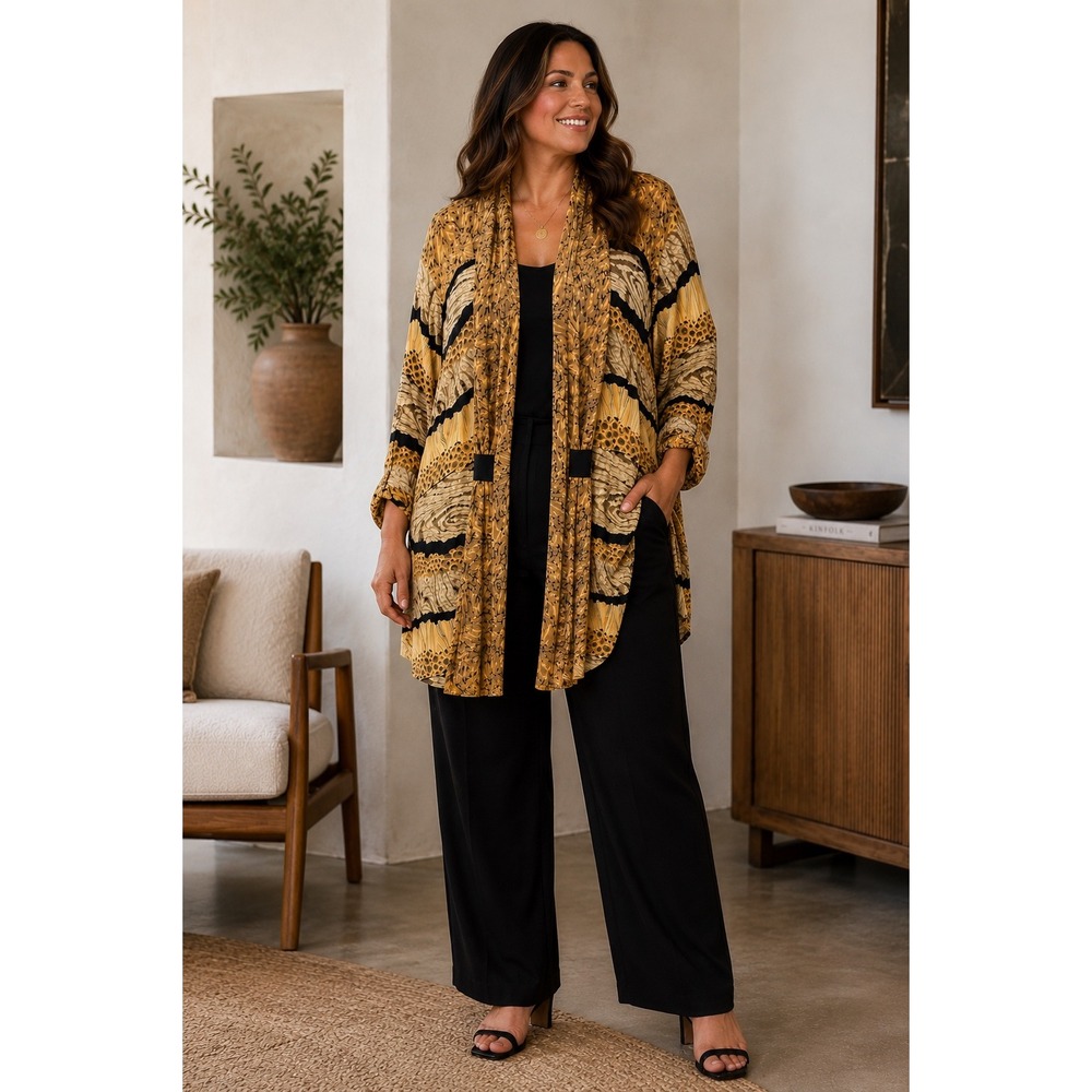 Vintage AKF New York Rayon Open Front Duster Cardigan 2X Animal‎ Print Boho